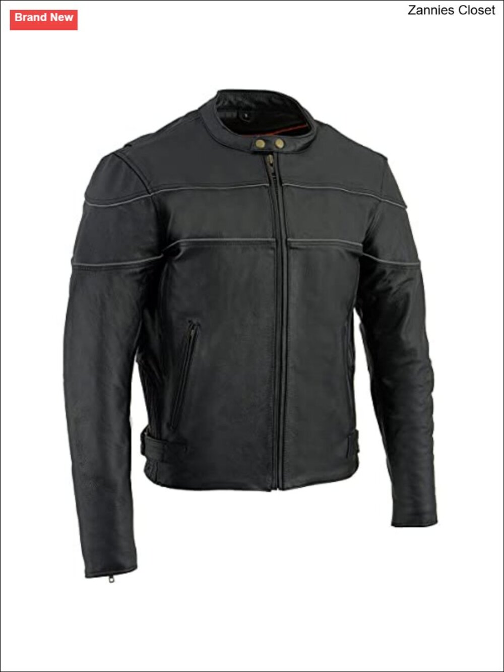 Men's Leather Scooter Motorcycle Jacket Side Stretch Reflective Piping